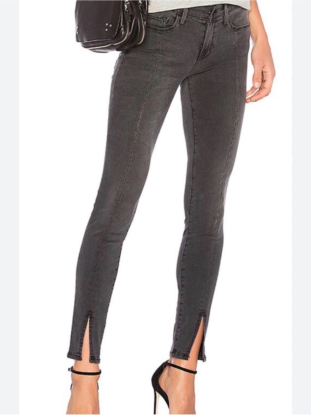FRAME Ali High Rise Muted Gray (Woodland) Skinny Ankle Jeans Size 25 Split Hem